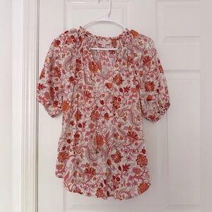 Target Knox Rose Short Sleeve Floral Pattern Boho Blouse Size Small Loose Fit